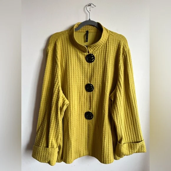 IC Collection Yellow Ribbed Button-Up Jacket - Picture 1 of 8